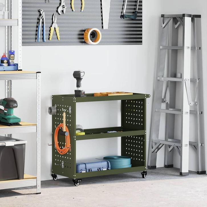vidaXL Gereedschapswagen Olijfgroen 75 x 35 x 73 cm, Doe-het-zelf en Bouw, Gereedschapskisten, Nieuw, Verzenden