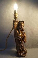 Tafellamp - Chinese visser met vis gesneden houten tafellamp, Antiek en Kunst