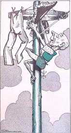 Spotprent met man aan de mast (lijst optie, Lithos), Antiek en Kunst, Verzenden