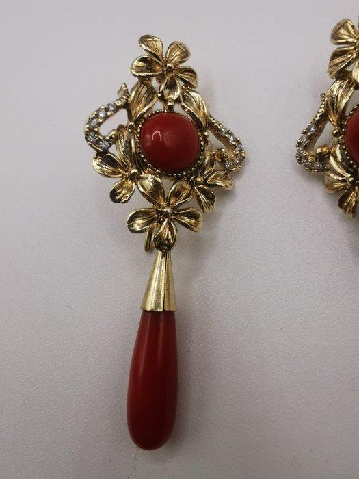 Zonder Minimumprijs - Hangoorbellen Verguld, Zilver, Corallo, Handtassen en Accessoires, Antieke sieraden