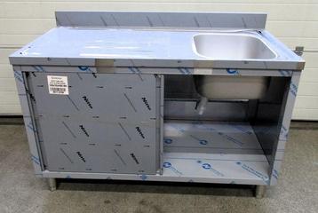 RVS Wastafel, Spoeltafel met schuifdeur, een wasbak, rechts,