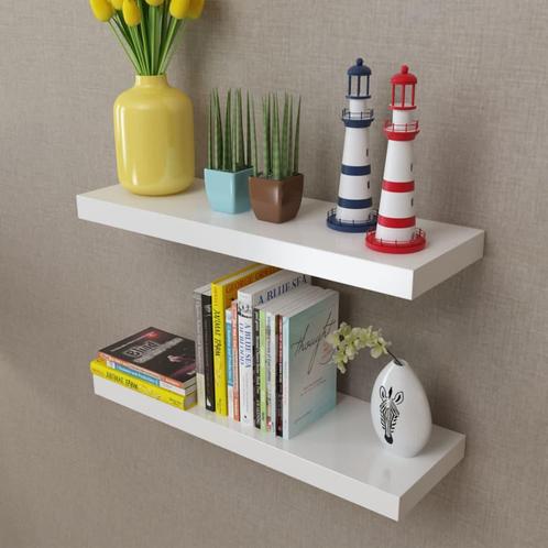 vidaXL Wandplanken MDF zwevend voor boeken/dvd wit 2 st, Huis en Inrichting, Kasten | Wandmeubels, Nieuw, Verzenden