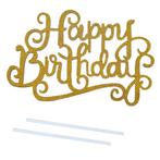 Fako Bijoux® - Cake Topper - Happy Birthday - 14x9cm - Goud, Huis en Inrichting, Nieuw, Verzenden