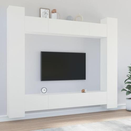 vidaXL 8-delige Tv-meubelset bewerkt hout wit, Huis en Inrichting, Kasten |Televisiemeubels, Nieuw, Verzenden
