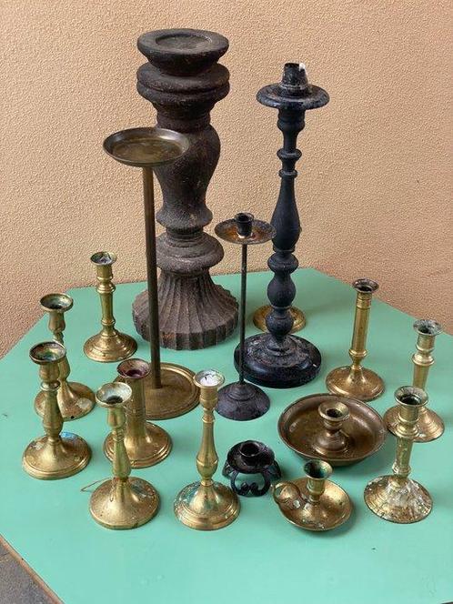 Kaarsenhouder (15) - Hout, IJzer, Messing - Lot van 15, Antiek en Kunst, Antiek | Speelgoed
