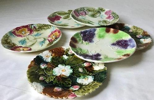 Barbotine art deco en art nouveau fruitborden - Assiette (6), Antiek en Kunst, Kunst | Designobjecten