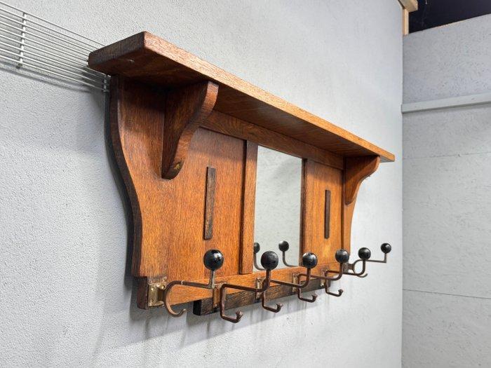 Amsterdamse School wandkapstok met spiegel - Kapstok - Hout,, Antiek en Kunst, Kunst | Designobjecten