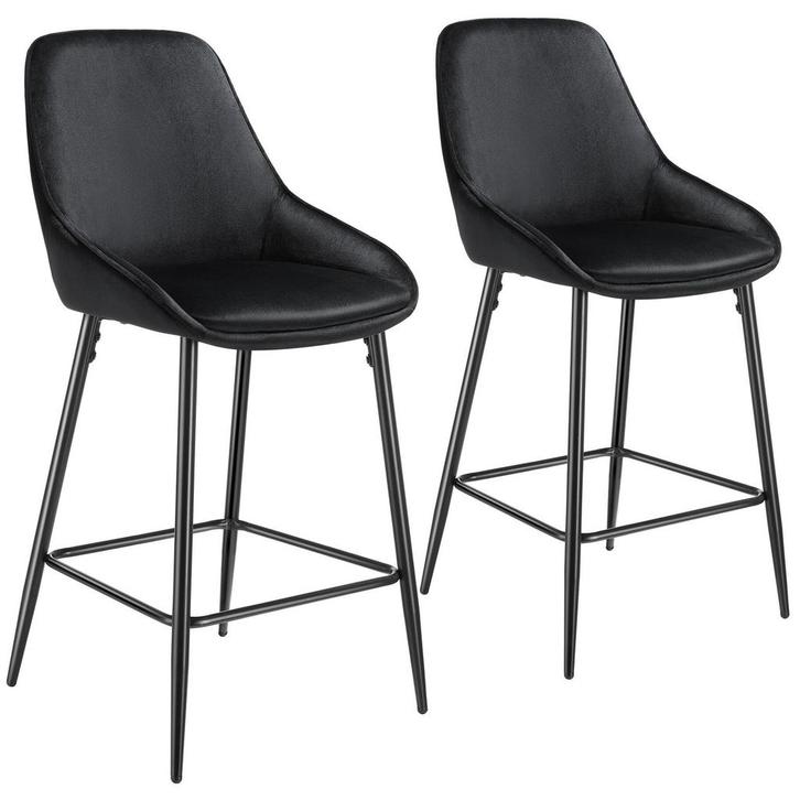 tectake Barkruk Siera met rugleuning - Fluweellook zwart/zwa, Huis en Inrichting, Barkrukken, Verzenden