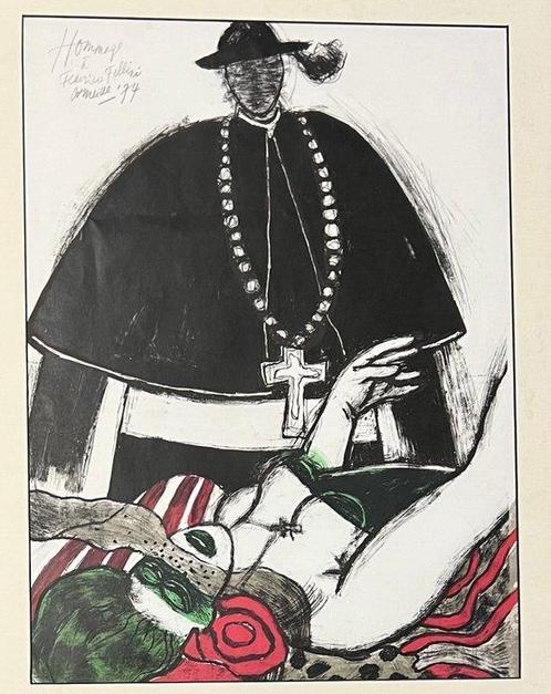 Corneille (1922-2010) - Hommage à Federico Fellini, Antiek en Kunst, Kunst | Schilderijen | Modern