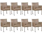 Set van 8 Feloranje leren moderne kuipstoel - poot rond inox, Nieuw, Vijf, Zes of meer stoelen, Modern, Leer