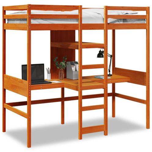 vidaXL Hoogslaper met bureau en schappen grenenhout wasbruin, Huis en Inrichting, Slaapkamer | Bedden, Nieuw, Verzenden