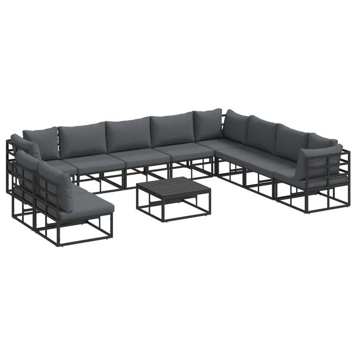 vidaXL Tuinbank Set met kussen 11 pcs Zwart Aluminium, Tuin en Terras, Tuinsets en Loungesets, Nieuw, Verzenden