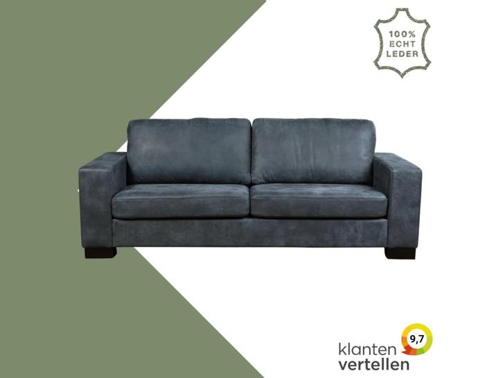 Leren bank Enjoy - 3 zits - Kenia Denim (blauw) - Poten, Antiek en Kunst, Antiek | Meubels | Stoelen en Sofa's, Ophalen of Verzenden