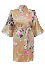 KIMU® Kimono Goud Kort XL-XXL Yukata Satijn Boven de Knie Ko, Nieuw, Ophalen of Verzenden