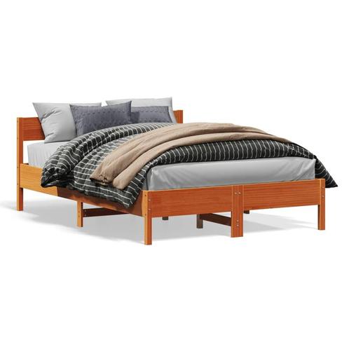 vidaXL Cadre de lit et tête de lit cire marron 160x200, Maison & Meubles, Chambre à coucher | Lits, Neuf, Envoi
