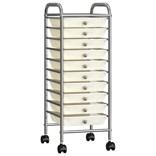 vidaXL Opbergtrolley met 10 lades mobiel kunststof wit, Doe-het-zelf en Bouw, Gereedschap | Handgereedschap, Nieuw, Verzenden
