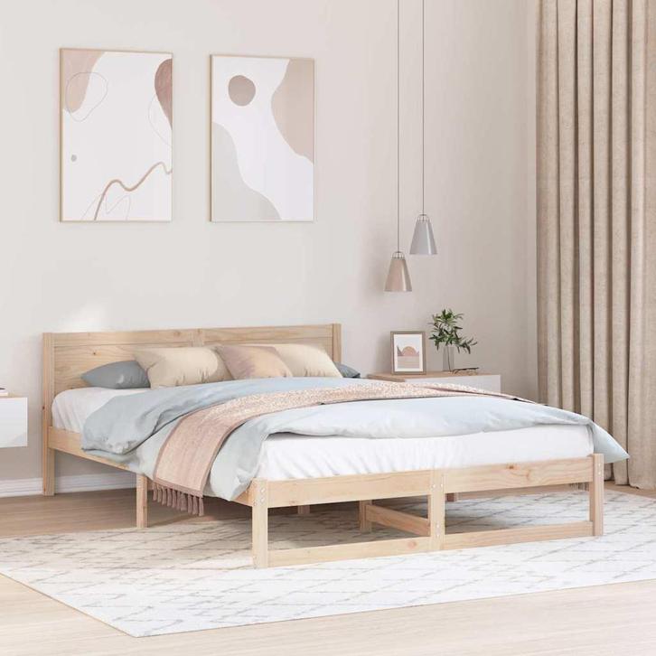 vidaXL Bedframe met hoofdeinde Bruin 150 x 200 cm Massief, Huis en Inrichting, Slaapkamer | Bedden, Nieuw, Verzenden