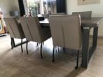 Set van 6 leren eetkamerstoelen - met armleuning en wieltjes, Huis en Inrichting, Stoelen, Overige kleuren, Nieuw, Leer, Ophalen of Verzenden