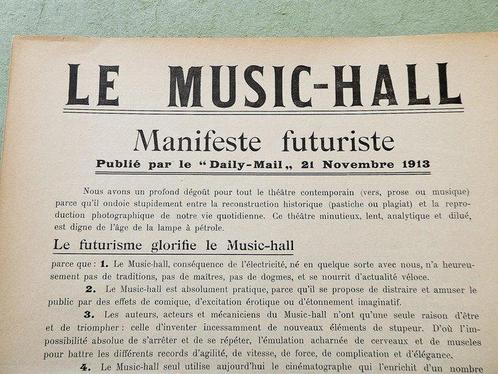 F.T. Marinetti - LE MUSIC-HALL, Manifeste Futuriste - 1913, Antiek en Kunst, Antiek | Boeken en Manuscripten