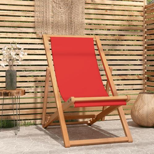 vidaXL Chaise de plage pliable Bois de teck solide Rouge, Jardin & Terrasse, Ensembles de jardin, Neuf, Envoi