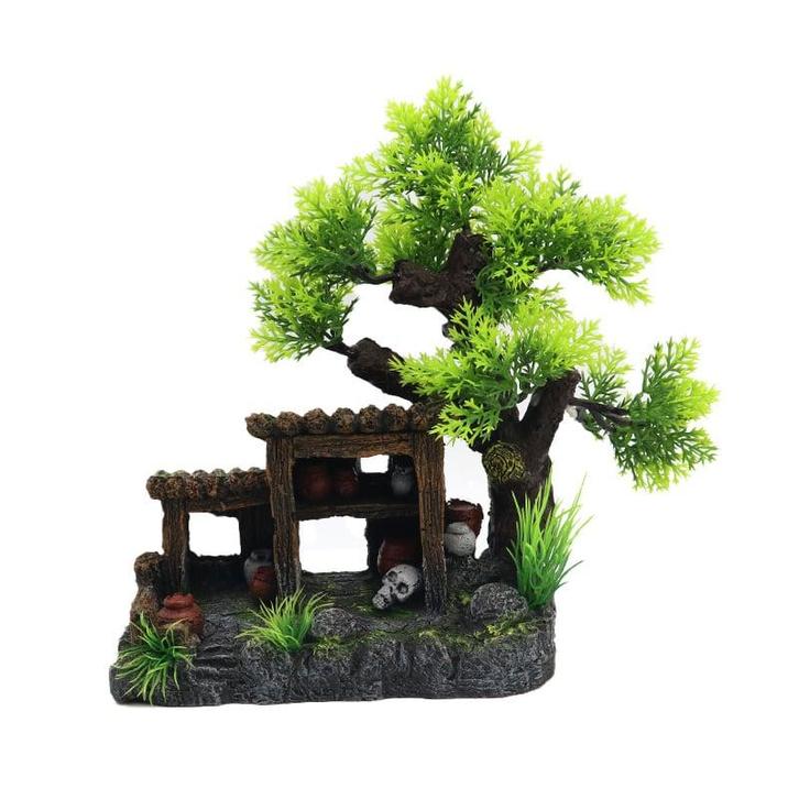 Hutje onder boom 21cm / Aquariumdecoratie As-157, Dieren en Toebehoren, Vissen | Aquaria en Toebehoren, Nieuw, Verzenden
