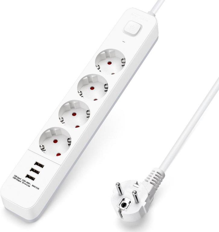 Stekkerdoos met USB - Verlengsnoer - Verlengkabel - 3M - Wit, Computers en Software, Overige Computers en Software, Verzenden