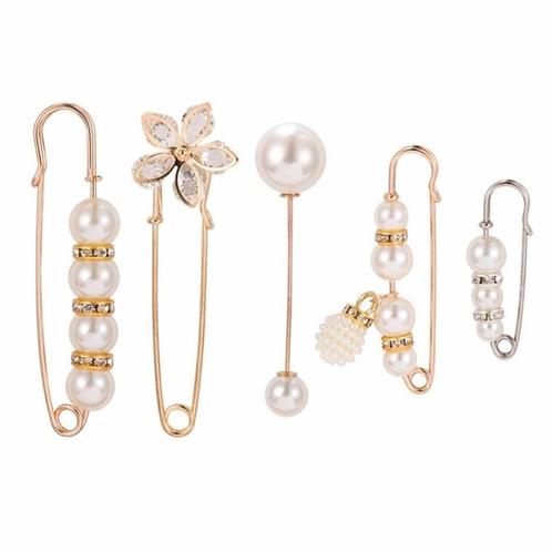 Fako Bijoux® - Sierspeld Set - Parels & Bloemen - 5 Stuks -, Bijoux, Sacs & Beauté, Broches, Envoi