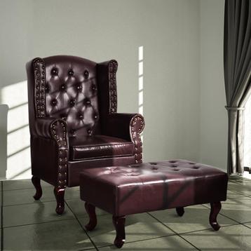 vidaXL Fauteuil met voetenbankje kunstleer donkerbruin beschikbaar voor biedingen