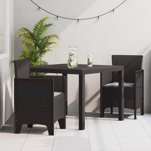 vidaXL 3-delige eetset voor in de tuin met kussens in bruin, Tuin en Terras, Tuintafels, Nieuw, Verzenden