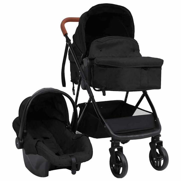 vidaXL Kinderwagen 3-in-1 staal antracietkleurig en zwart, Kinderen en Baby's, Kinderwagens en Combinaties, Nieuw, Verzenden