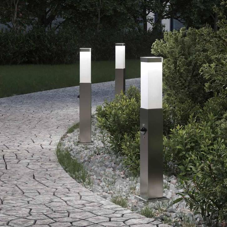 vidaXL Bolderverlichting met sensor 3 stuks 50 cm RVS IP44, Maison & Meubles, Lampes | Autre, Envoi