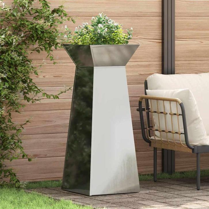 vidaXL Pilarenbak Zilver 40 x 40 x 100 cm, Tuin en Terras, Bloempotten, Nieuw, Verzenden
