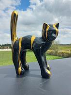 Beeld, garden statue cat color black with gold paint color -, Antiek en Kunst