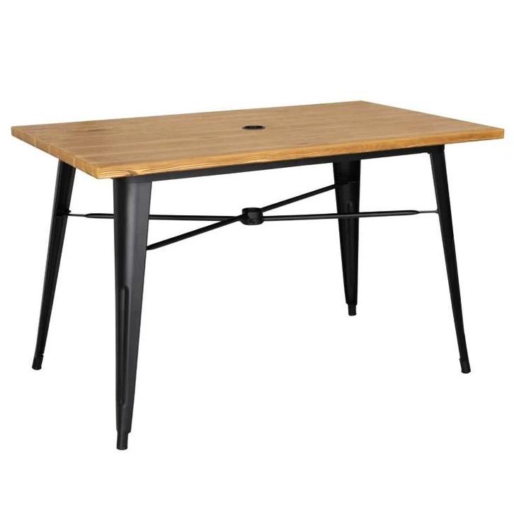 Tafel | Aluminium | Houtlook | In-/Outdoor | Parasolgat |, Zakelijke goederen, Horeca | Keukenapparatuur, Nieuw in verpakking