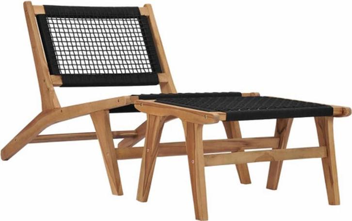 vidaXL Ligbed met voetensteun van massief teakhout en touw, Caravans en Kamperen, Kampeeraccessoires, Zo goed als nieuw, Verzenden