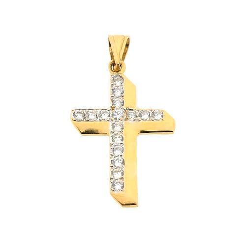 Gouden platte kruis hanger met zirconia, Bijoux, Sacs & Beauté, Bracelets à breloques, Enlèvement ou Envoi