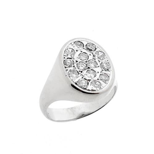 Witgouden ovalen zegelring met diamanten | 0,86 ct., Handtassen en Accessoires, Ringen, Dame of Heer, Met edelsteen, Overige kleuren