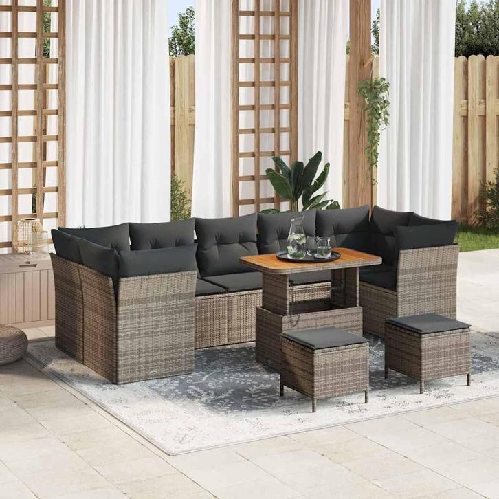 vidaXL Tuinbank Set 10 pcs Grijs Poly rattan en gepoedercoat, Tuin en Terras, Tuinsets en Loungesets, Nieuw, Verzenden