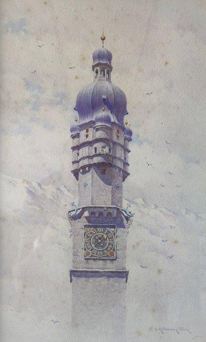 Edward Kilbourne Foote (1857-1909) - Torre con orologio, Antiek en Kunst, Kunst | Schilderijen | Klassiek