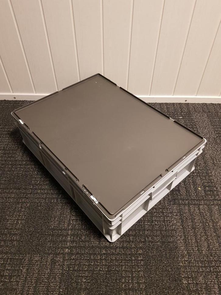 80x60x22 Kunststof bak met deksel grijs PP vlakke, Doe-het-zelf en Bouw, Kratten en Dozen, Ophalen of Verzenden