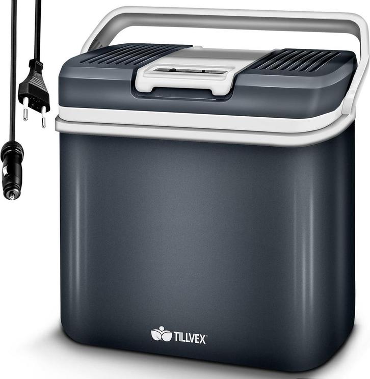 Tillvex® Elektrische Koelbox – 24L – 12V&  230V Stekker – Gr, Huis en Inrichting, Woonaccessoires | Overige, Verzenden