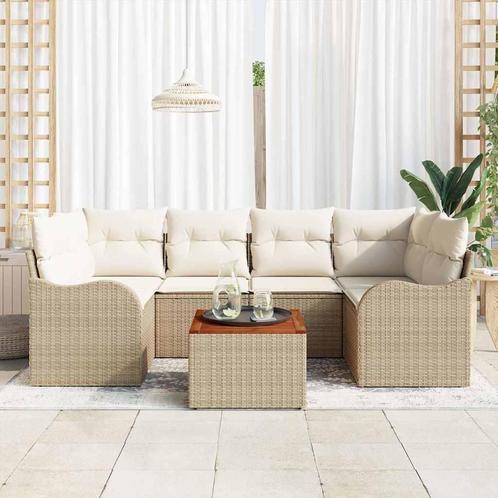 vidaXL Beige Tuin Sofa Set 7 pcs Beige, wit Groot, Tuin en Terras, Tuinsets en Loungesets, Nieuw, Verzenden