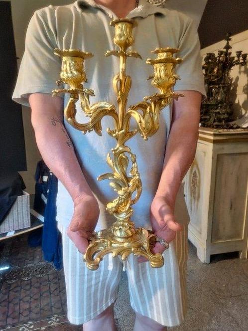 Kandelaber (2) - Verguld brons - Bronzen kandelaars, Antiek en Kunst, Antiek | Klokken