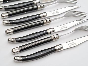 Laguiole - 6x Forks & 6x knives - Black - style de -
