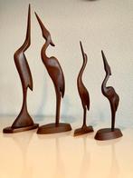 Figuur - Vier vintage teakhouten kraanvogels / reiger