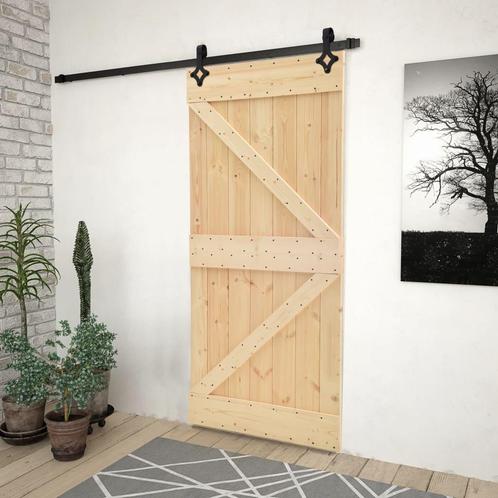 vidaXL Schuifdeur met beslag 80x210 cm massief grenenhout, Doe-het-zelf en Bouw, Deuren en Vliegenramen, Nieuw, Verzenden