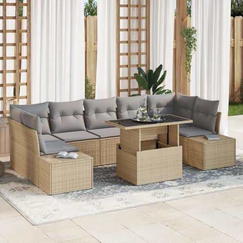 vidaXL 8-delige tuinsofa set met kussens beige poly rattan, Tuin en Terras, Tuinsets en Loungesets, Nieuw, Verzenden