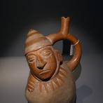 Moche, Pérou, Terre cuite Belle statue de chef Huaco. 23 cm, Verzamelen