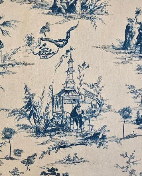 Origineel Chinoiserie Toile de Jouy Textiel Exclusief, Antiek en Kunst, Antiek | Tapijten, Tafelkleden en Textiel