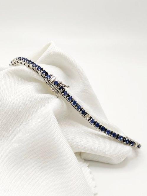 Armband - 18 karaat Witgoud Saffier - Diamant, Handtassen en Accessoires, Armbanden